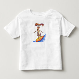Cute Whimsical Dog on Surfboard Toddler T-Shirt