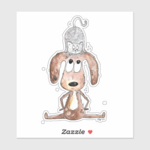 Cute Whimsical Dog with Cat on His Head