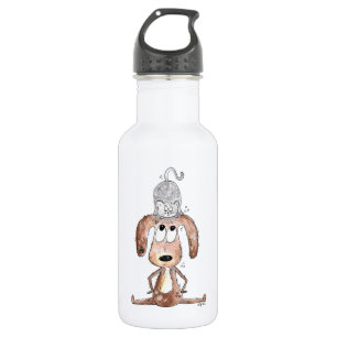 Cute Whimsical Dog with Cat on His Head 532 Ml Water Bottle