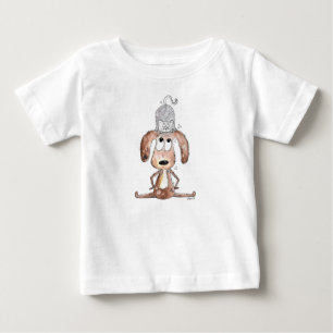 Cute Whimsical Dog with Cat on His Head Baby T-Shirt