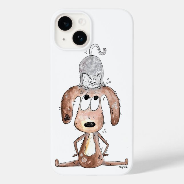 Cute Whimsical Dog with Cat on His Head Case-Mate iPhone Case (Back)