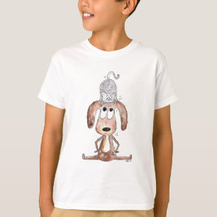 Cute Whimsical Dog with Cat on His Head T-Shirt