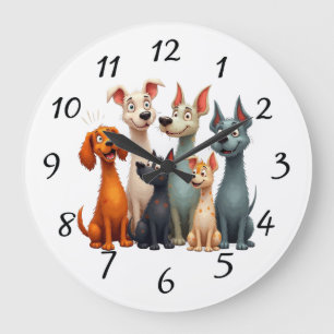 Cute whimsical dogs large clock