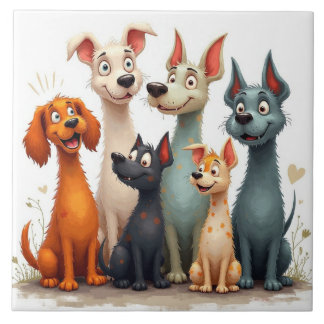 Cute whimsical dogs tile