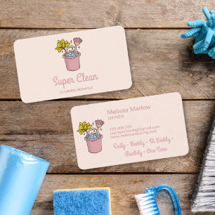 Cute Whimsical Doodle House Cleaning Logo Broom Business Card