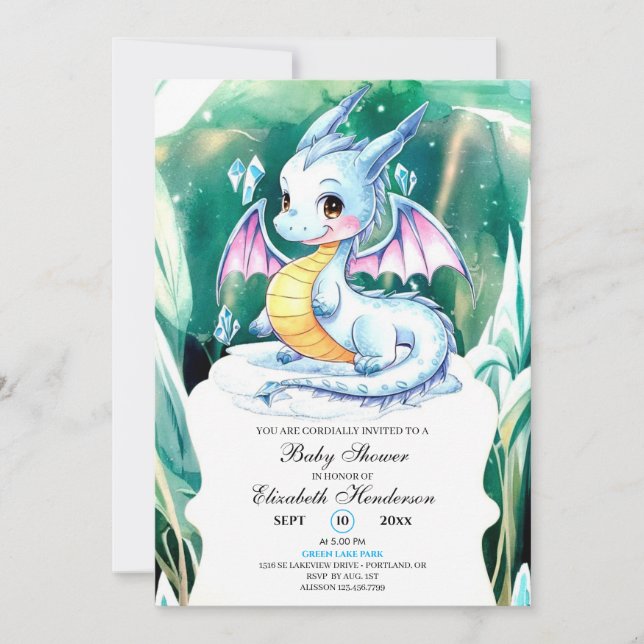 Cute Whimsical Dragon Baby Shower Invitation (Front)