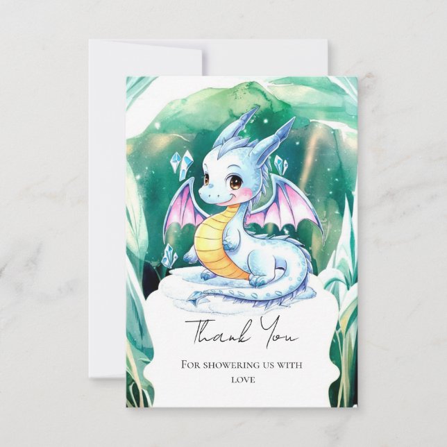 Cute Whimsical Dragon Baby Shower Thank You Card (Front)