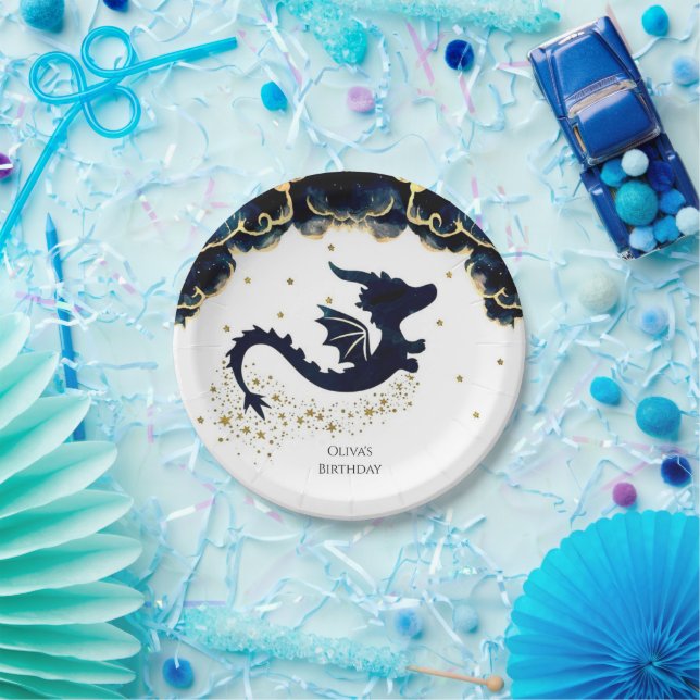 Cute Whimsical Dragon Birthday Paper Plate (Party)