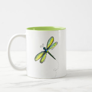 Cute Whimsical Dragonfly Two-Tone Coffee Mug