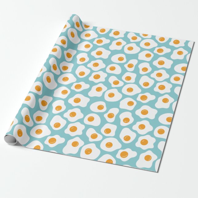 Cute Whimsical Egg Yolk Pattern in Teal Blue Wrapping Paper (Unrolled)