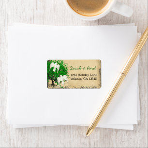 Cute Whimsical Emerald Green Heart Leafed Tree Label