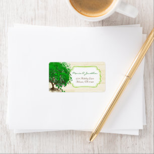 Cute Whimsical Emerald Green Heart Leafed Tree Label