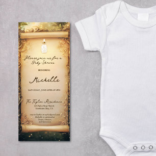 Cute Whimsical Enchanted Forest Scroll Baby Shower Invitation