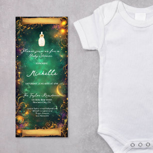 Cute Whimsical Enchanted Forest Scroll Baby Shower Invitation
