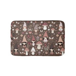 Cute Whimsical Fair Gnomes and Mushrooms  Bath Mat