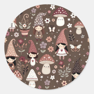 Cute Whimsical Fair Gnomes and Mushrooms Classic Round Sticker