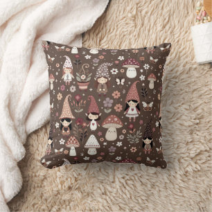 Cute Whimsical Fair Gnomes and Mushrooms Cushion