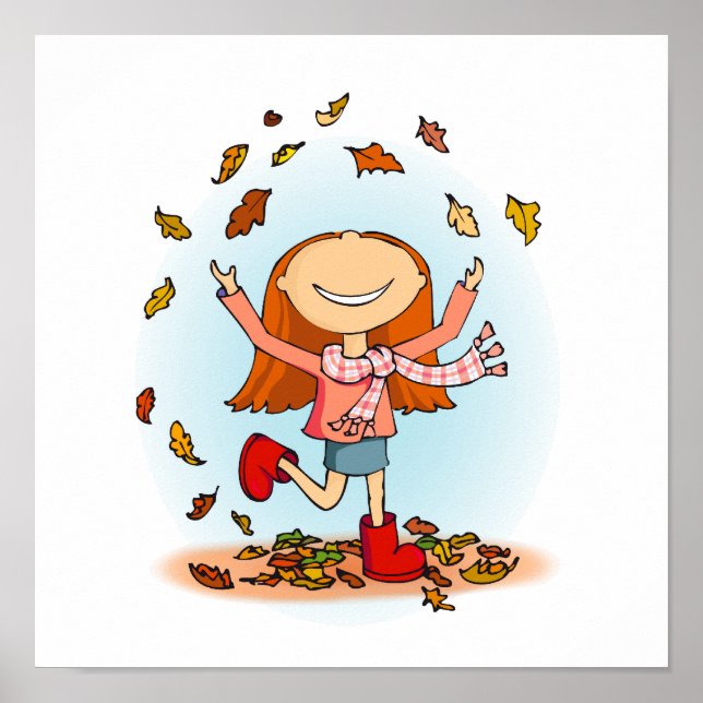 Cute whimsical fall girl kids decor art (Front)