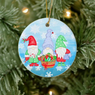 Cute whimsical Festive Christmas Gnomes  Ceramic Tree Decoration