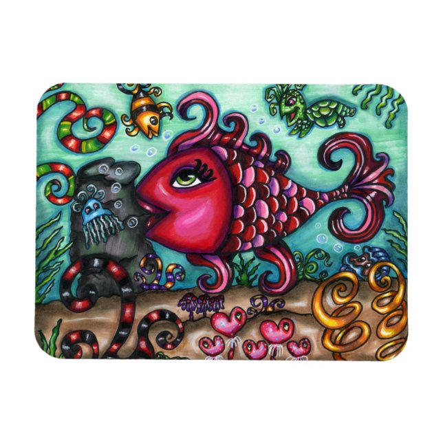 Cute Whimsical Fish Sealife Original Art Magnet (Horizontal)