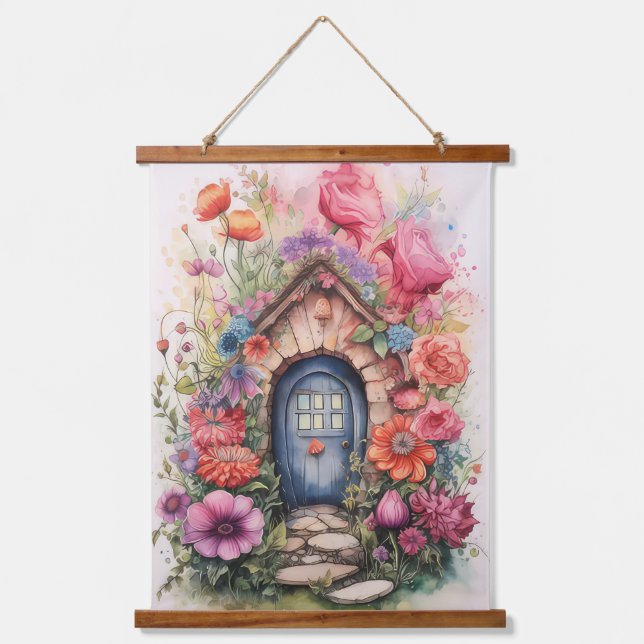 Cute whimsical Floral fairy door Hanging Tapestry (Front)