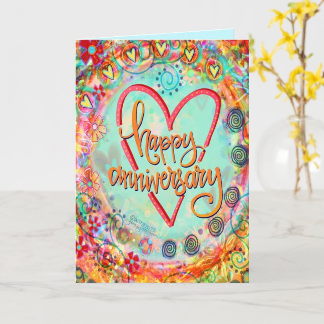 Cute Whimsical Floral Happy Anniversary  Card (Yellow Flower)