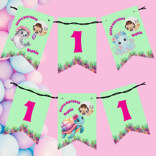 Cute Whimsical Floral Ocean Creatures Girly Photo Bunting