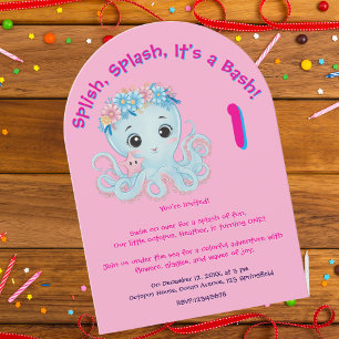 Cute Whimsical Floral Octopus Girly Kids Birthday  Invitation
