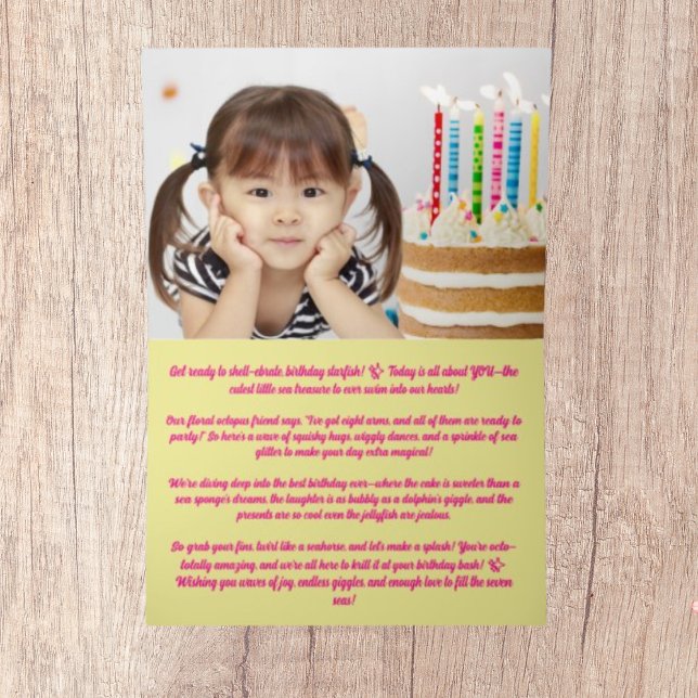Cute Whimsical Floral Octopus Photo Kids Birthday Foil Greeting Card (Creator Uploaded)