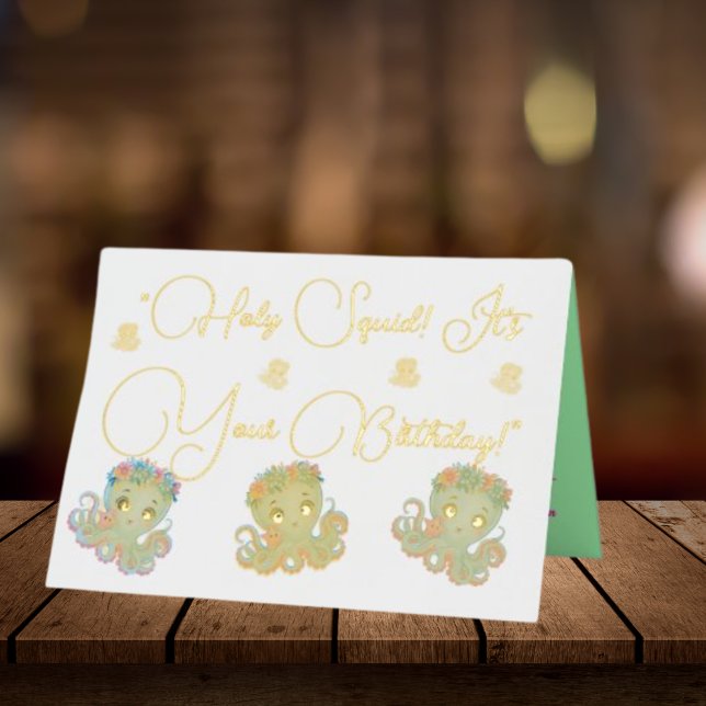 Cute Whimsical Floral Octopus Photo Kids Birthday Foil Greeting Card (Creator Uploaded)