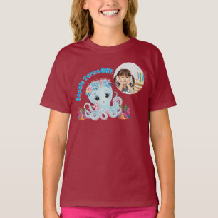 Cute Whimsical Floral Octopus Photo Kids Birthday T-Shirt