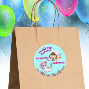 Cute Whimsical Floral Sea Lion Girly Photo  Classic Round Sticker