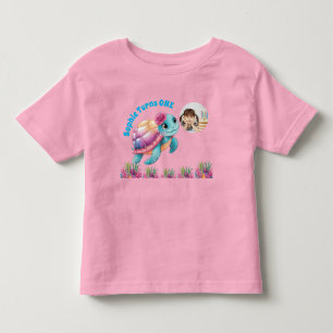 Cute Whimsical Floral Sea Turtle Photo Birthday Toddler T-Shirt