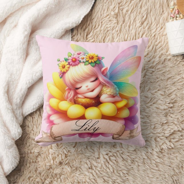 Cute Whimsical Floral Sweet Dreams Sleeping Fairy Cushion (Blanket)