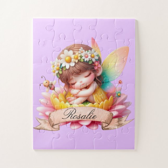 Cute Whimsical Floral Sweet Dreams Sleeping Fairy Jigsaw Puzzle (Vertical)