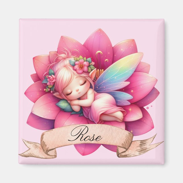 Cute Whimsical Floral Sweet Dreams Sleeping Fairy Magnet (Front)