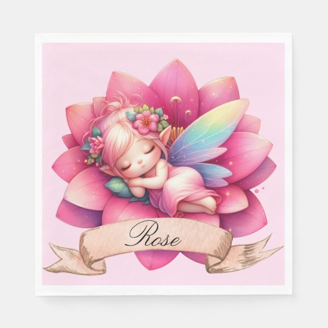 Cute Whimsical Floral Sweet Dreams Sleeping Fairy Napkin (Front)