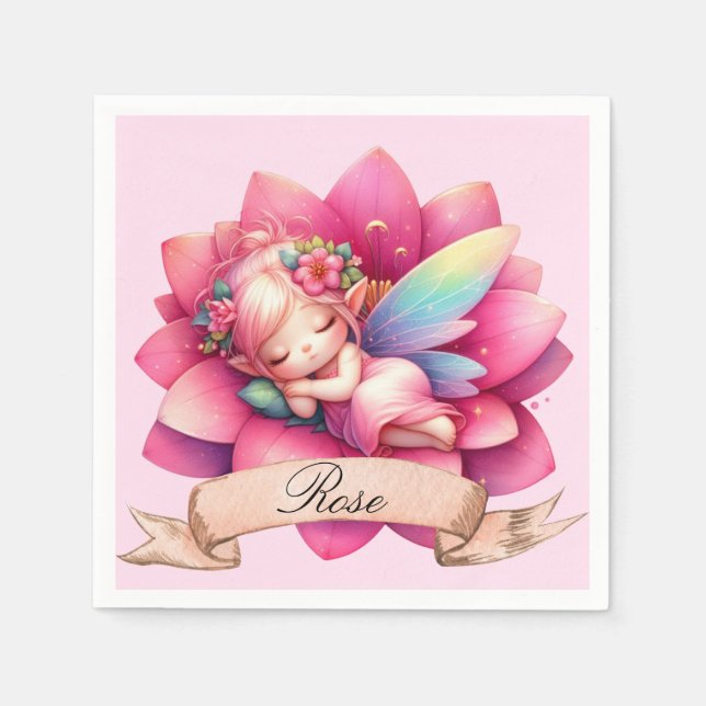 Cute Whimsical Floral Sweet Dreams Sleeping Fairy Napkin (Front)