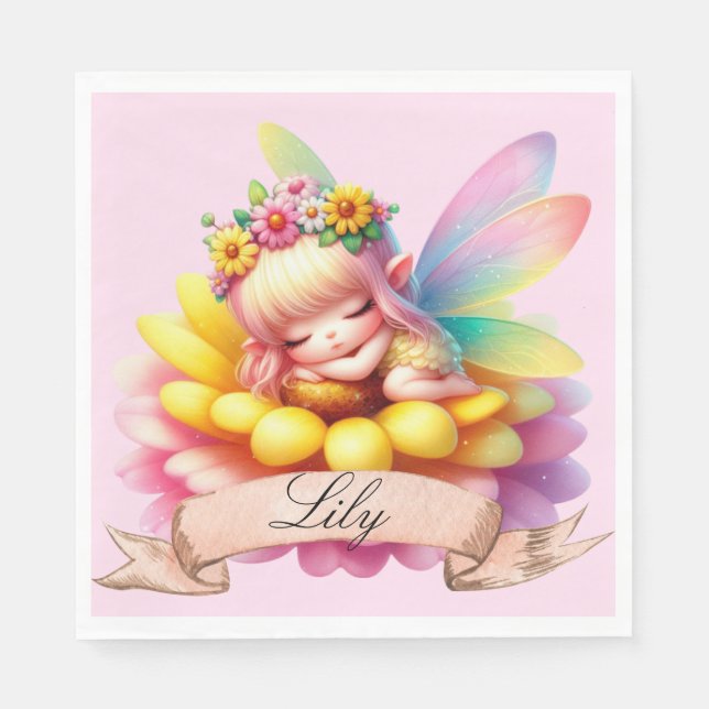 Cute Whimsical Floral Sweet Dreams Sleeping Fairy Napkin (Front)