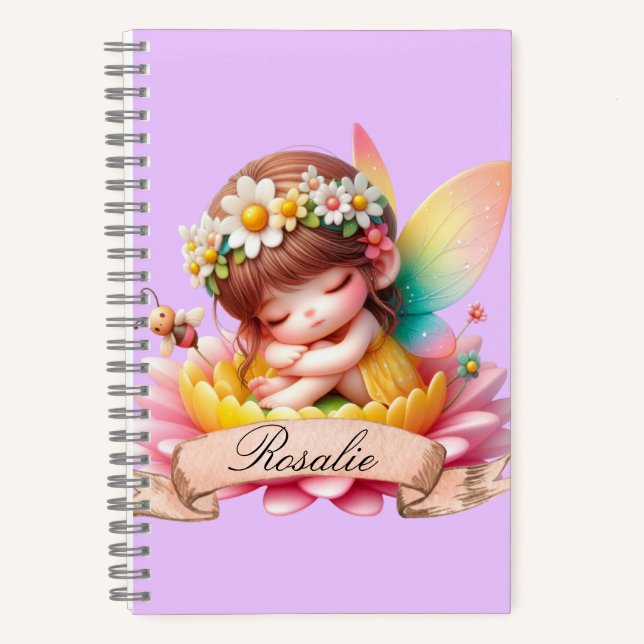 Cute Whimsical Floral Sweet Dreams Sleeping Fairy Notebook (Front)