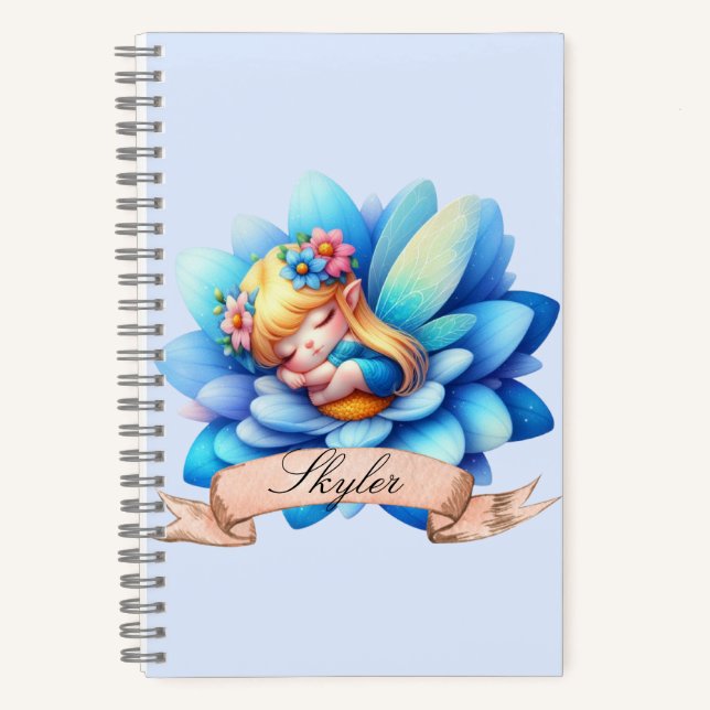 Cute Whimsical Floral Sweet Dreams Sleeping Fairy Notebook (Front)