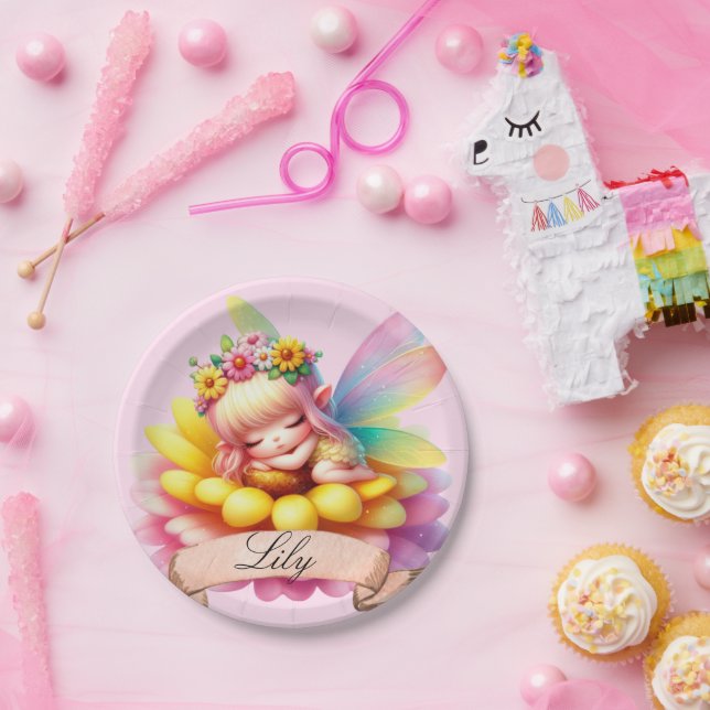 Cute Whimsical Floral Sweet Dreams Sleeping Fairy Paper Plate (Party)