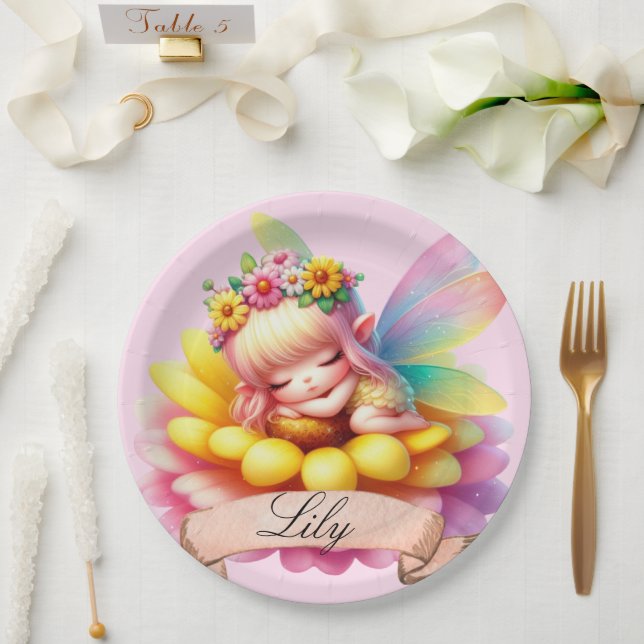 Cute Whimsical Floral Sweet Dreams Sleeping Fairy Paper Plate (Wedding)