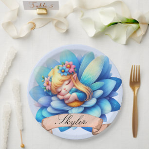 Cute Whimsical Floral Sweet Dreams Sleeping Fairy Paper Plate