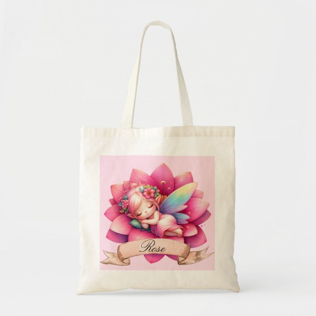 Cute Whimsical Floral Sweet Dreams Sleeping Fairy Tote Bag (Front)