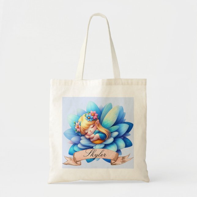 Cute Whimsical Floral Sweet Dreams Sleeping Fairy Tote Bag (Front)
