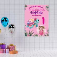 Cute Whimsical Floral Turtle Birthday Welcome 