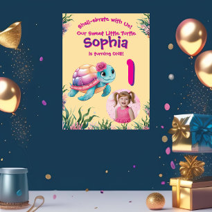 Cute Whimsical Floral Turtle Birthday Welcome Poster