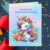 Cute Whimsical Floral Unicorn Girly Kids Birthday 