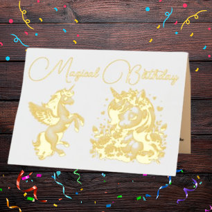 Cute Whimsical Floral Unicorn Photo Kids Birthday Foil Greeting Card